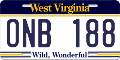 WV license plate ONB188