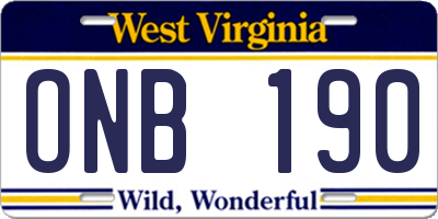WV license plate ONB190