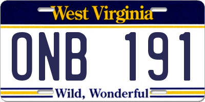WV license plate ONB191