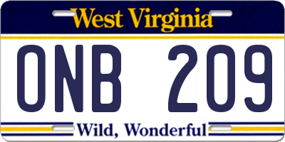 WV license plate ONB209