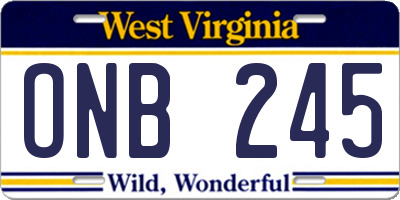 WV license plate ONB245