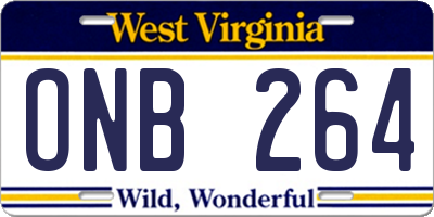 WV license plate ONB264