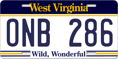WV license plate ONB286