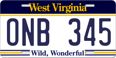 WV license plate ONB345