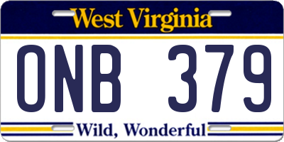 WV license plate ONB379