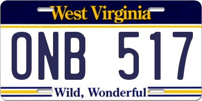 WV license plate ONB517