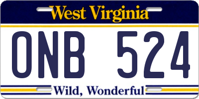 WV license plate ONB524