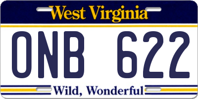 WV license plate ONB622