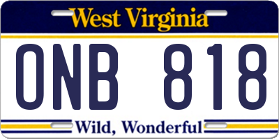 WV license plate ONB818