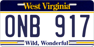 WV license plate ONB917