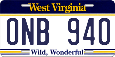 WV license plate ONB940