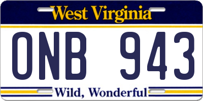 WV license plate ONB943