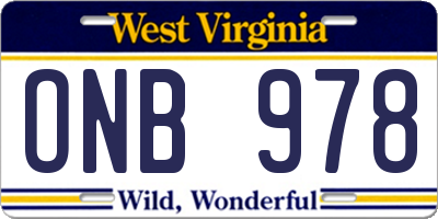 WV license plate ONB978