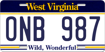 WV license plate ONB987