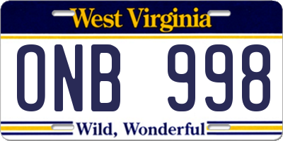 WV license plate ONB998