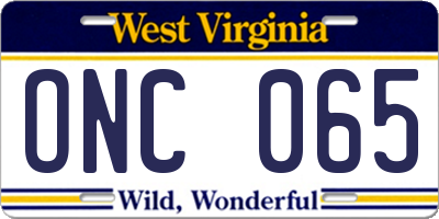 WV license plate ONC065