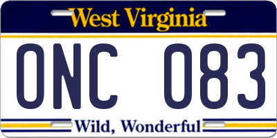 WV license plate ONC083