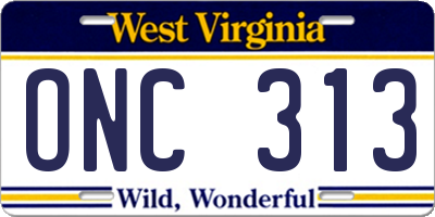 WV license plate ONC313