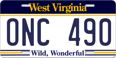 WV license plate ONC490