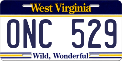 WV license plate ONC529