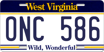 WV license plate ONC586