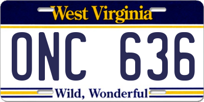 WV license plate ONC636