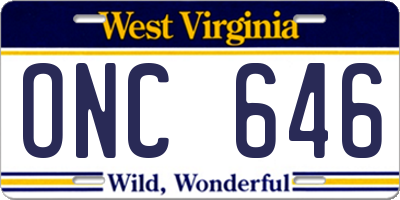 WV license plate ONC646