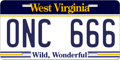 WV license plate ONC666