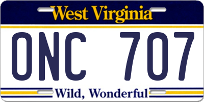 WV license plate ONC707