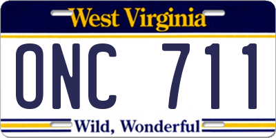 WV license plate ONC711
