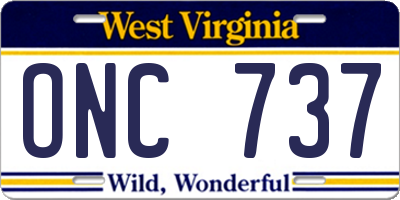WV license plate ONC737