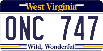 WV license plate ONC747