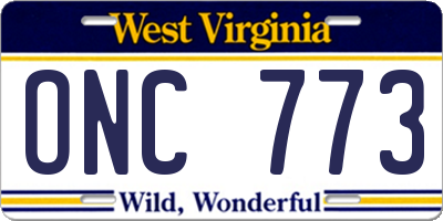 WV license plate ONC773