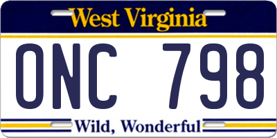 WV license plate ONC798