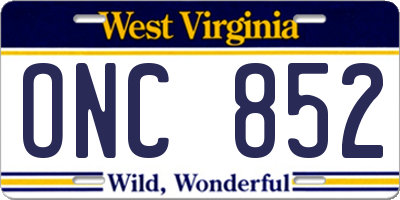 WV license plate ONC852