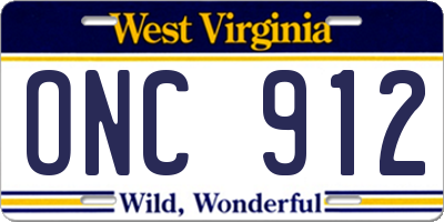 WV license plate ONC912