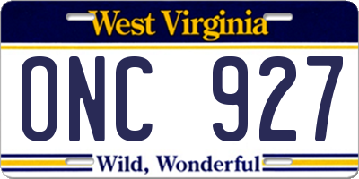 WV license plate ONC927