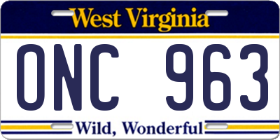 WV license plate ONC963