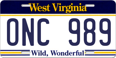 WV license plate ONC989
