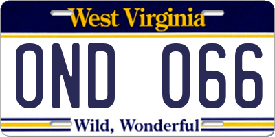 WV license plate OND066