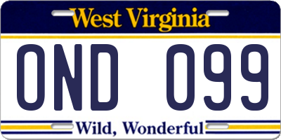 WV license plate OND099
