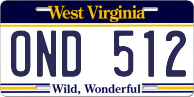 WV license plate OND512