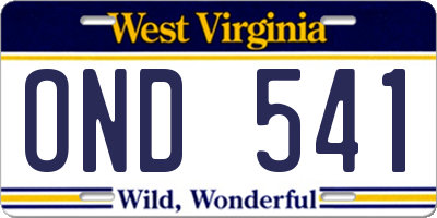 WV license plate OND541