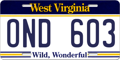 WV license plate OND603