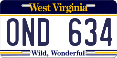 WV license plate OND634