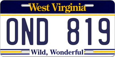 WV license plate OND819