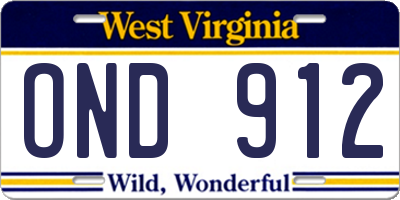 WV license plate OND912