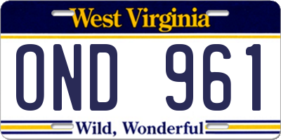 WV license plate OND961