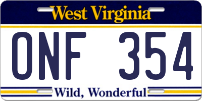 WV license plate ONF354