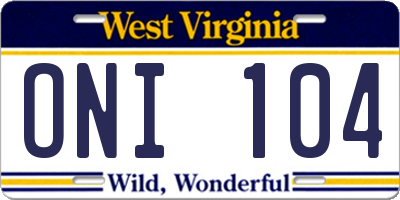 WV license plate ONI104